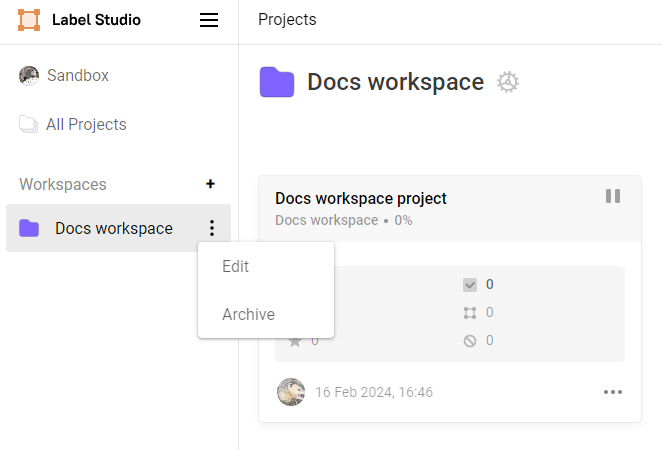 Screenshot of workspace menu